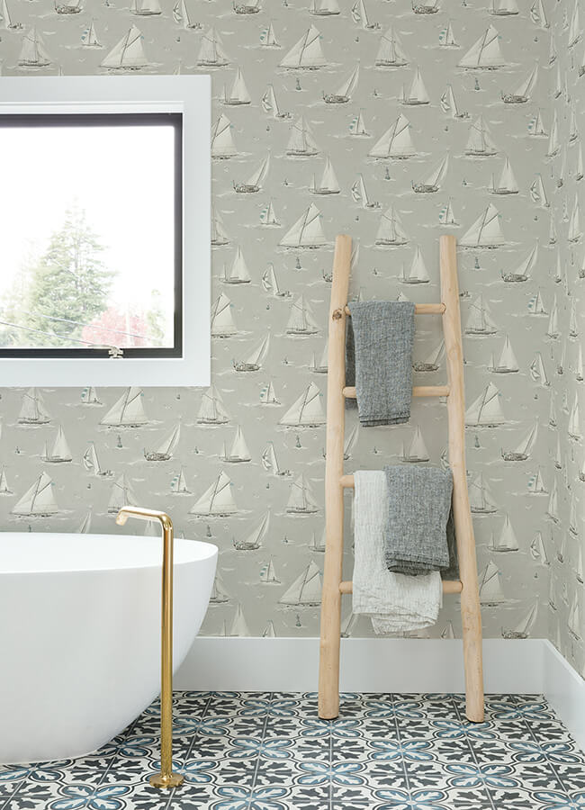 leeward-light-grey-sailboat-wallpaper-york-wallcoverings-4071-71036 - York Wallcoverings Wallpaper