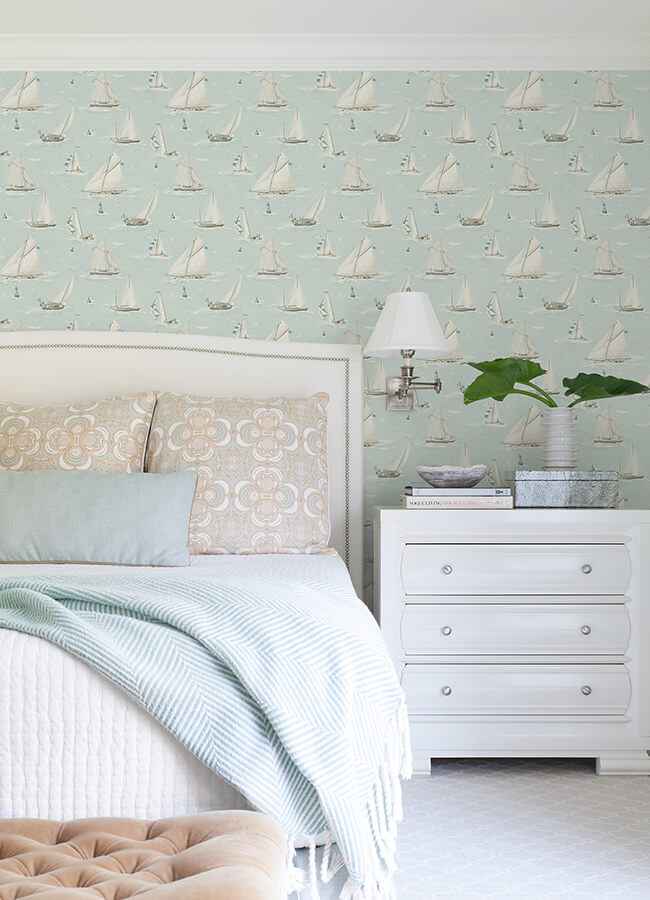 Leeward Aqua Sailboat Wallpaper - York Wallcoverings - 4071-71037 - York Wallcoverings Wallpaper