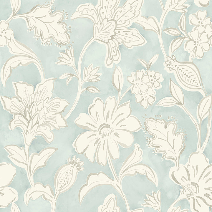 plumeria-aqua-floral-trail-wallpaper-york-wallcoverings-4071-71038 - York Wallcoverings Papel pintado