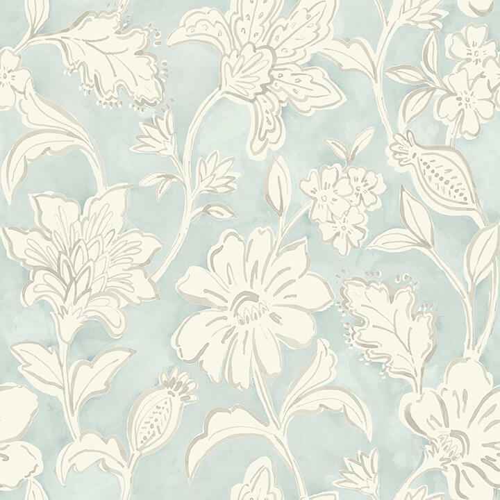 Plumeria Aqua Floral Trail Wallpaper - York Wallcoverings - 4071-71038 - York Wallcoverings Wallpaper