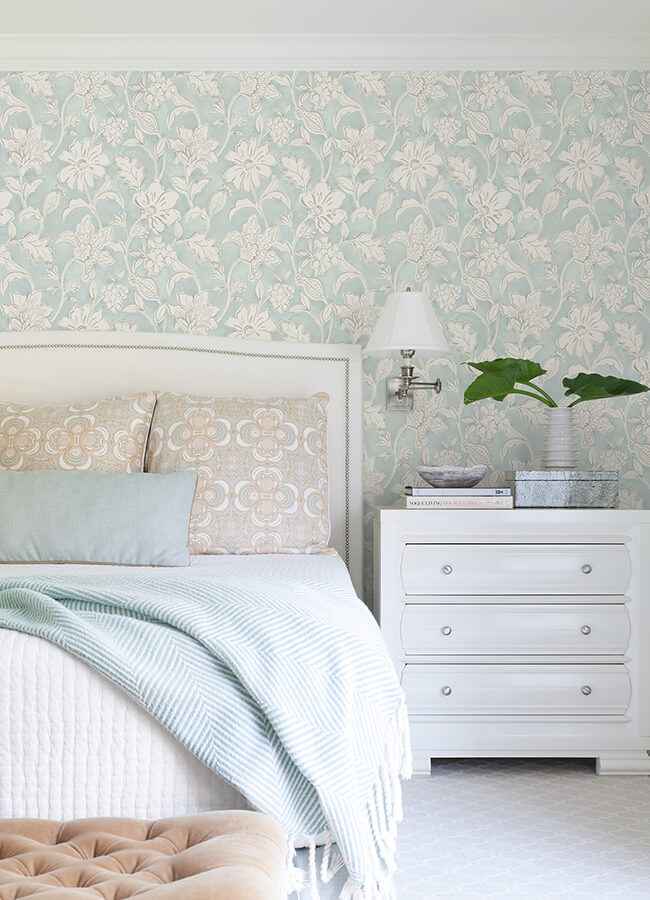 Plumeria Aqua Floral Trail Wallpaper - York Wallcoverings - 4071-71038 - York Wallcoverings Wallpaper