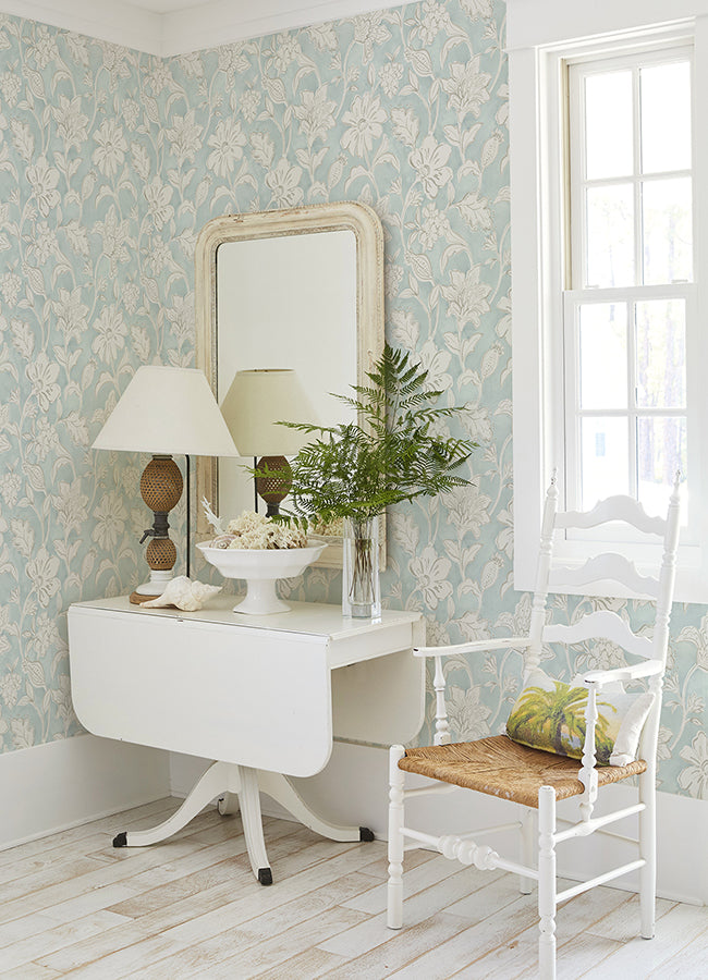 plumeria-aqua-floral-trail-wallpaper-york-wallcoverings-4071-71038 - York Wallcoverings Papel pintado