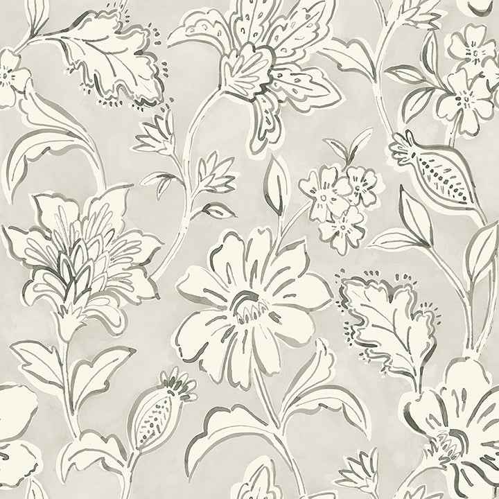 Plumeria Grey Floral Trail Wallpaper - York Wallcoverings - 4071-71039 - York Wallcoverings Wallpaper