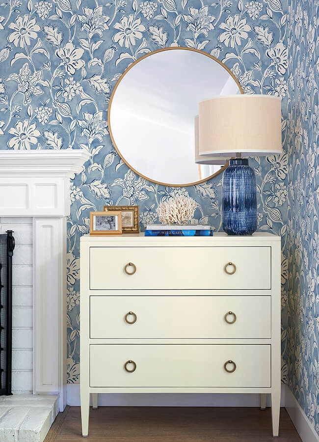 plumeria-blue-floral-trail-wallpaper-york-wallcoverings-4071-71040 - York Wallcoverings Papel pintado