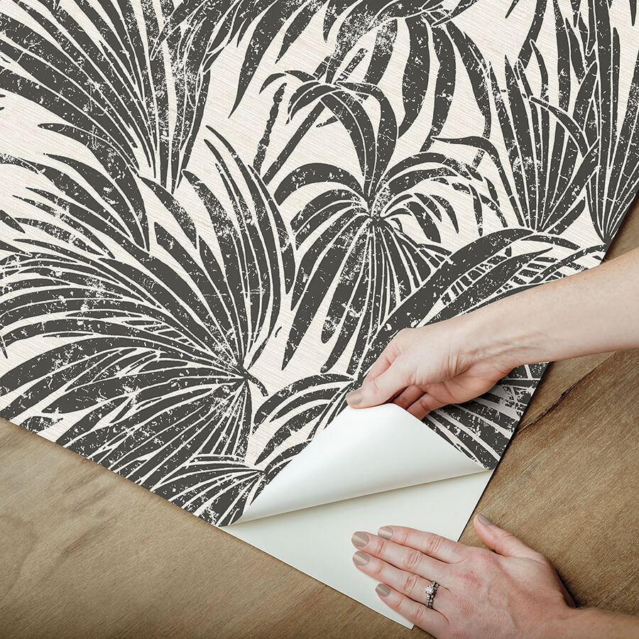 black-white-cassava-palm-peel-and-stick-wallpaper-york-wallcoverings-ess6016 - York Wallcoverings Wallpaper