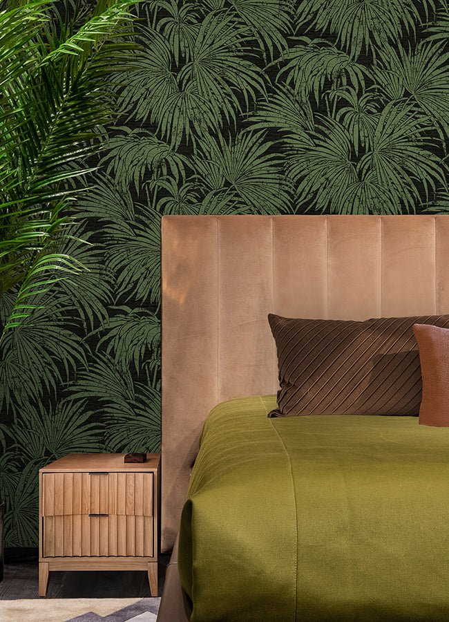 black-green-cassava-palm-peel-and-stick-wallpaper-york-wallcoverings-ess6018 - York Wallcoverings Wallpaper