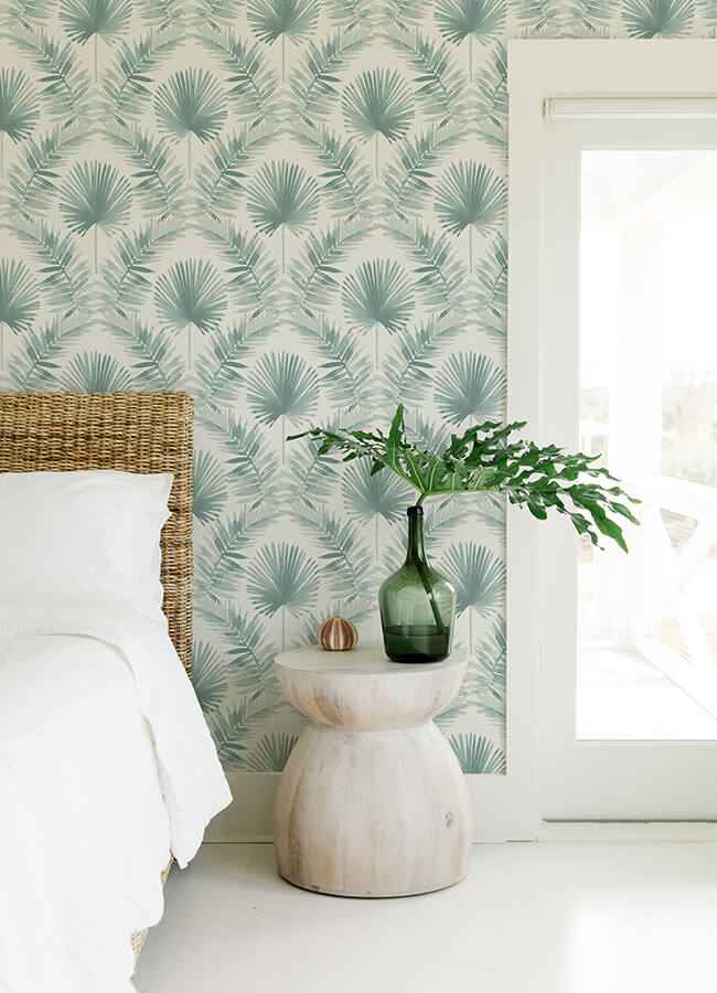Calla Teal Painted Palm Wallpaper - York Wallcoverings - 4121-26912 - York Wallcoverings Wallpaper
