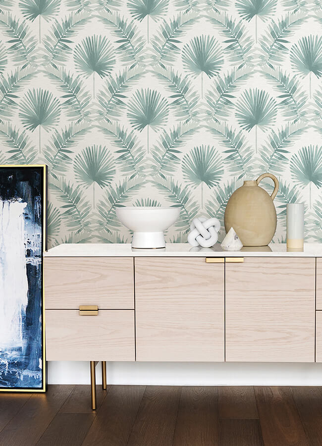 calla-teal-painted-palm-wallpaper-york-wallcoverings-4121-26912 - York Wallcoverings Wallpaper