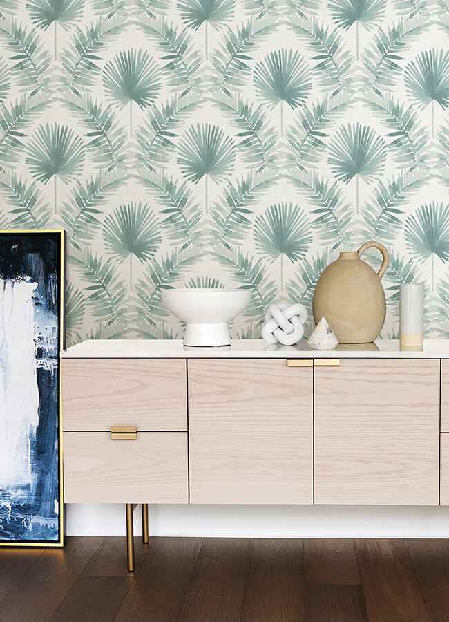 Calla Teal Painted Palm Wallpaper - York Wallcoverings - 4121-26912 - York Wallcoverings Wallpaper