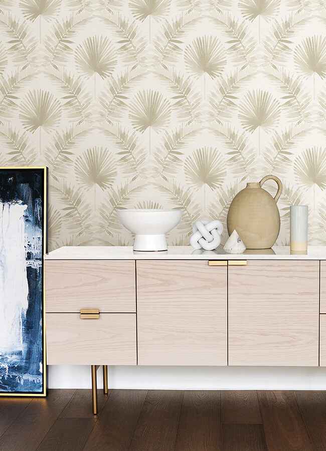 Calla Taupe Painted Palm Wallpaper - York Wallcoverings - 4121-26913 - York Wallcoverings Wallpaper