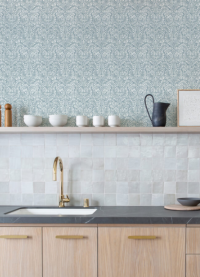 elma-sky-blue-fiddlehead-wallpaper-york-wallcoverings-4121-26918 - York Wallcoverings Papel pintado