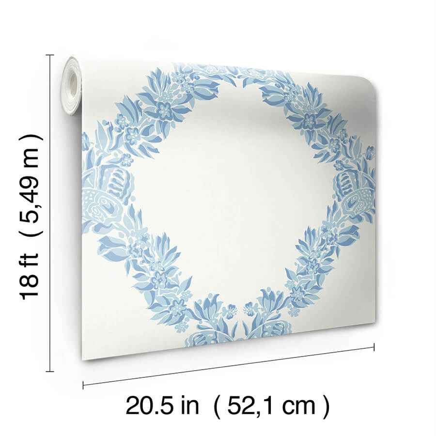 Sky Blue Wreath Peel & Stick Wallpaper - York Wallcoverings - SCS6049 - York Wallcoverings Wallpaper