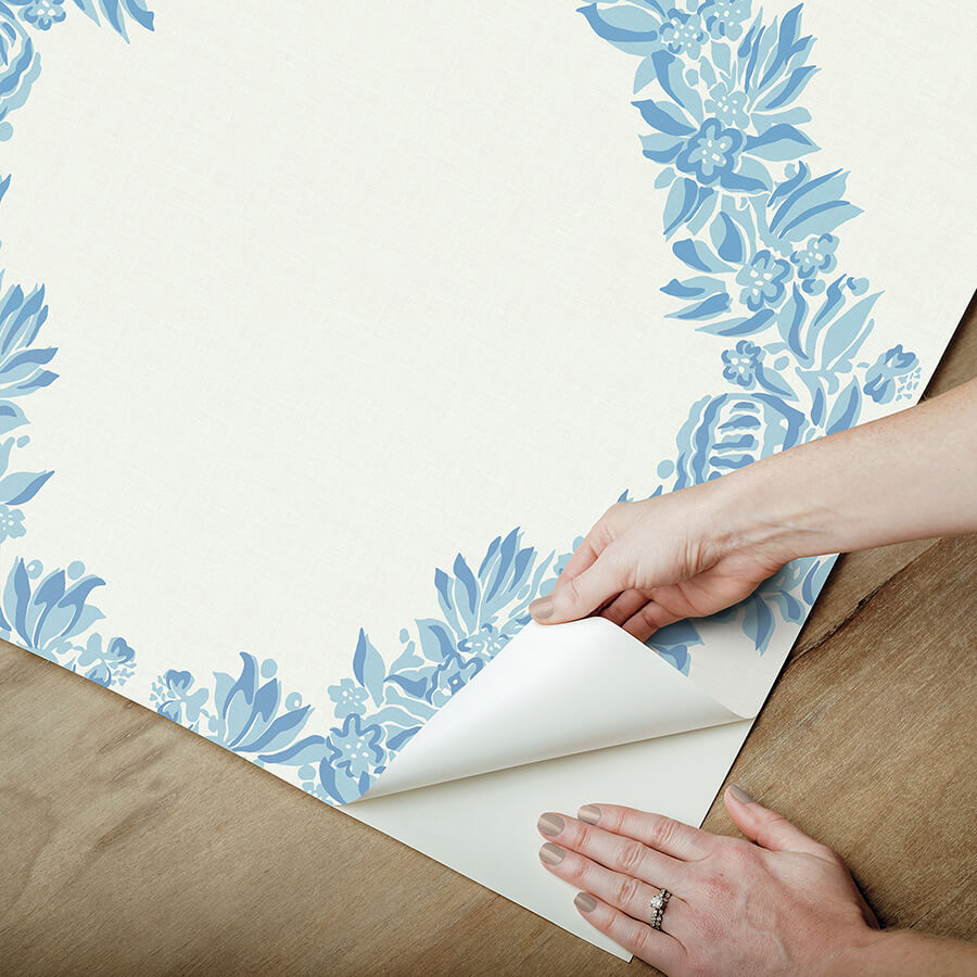 sky-blue-wreath-peel-and-stick-wallpaper-york-wallcoverings-scs6049 - York Wallcoverings Wallpaper