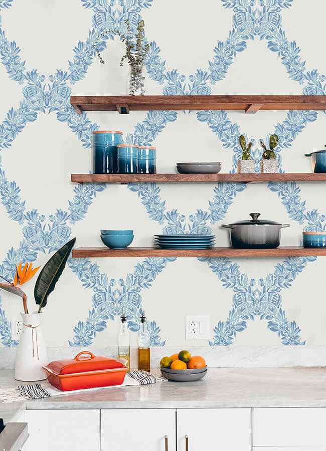 Sky Blue Wreath Peel & Stick Wallpaper - York Wallcoverings - SCS6049 - York Wallcoverings Wallpaper