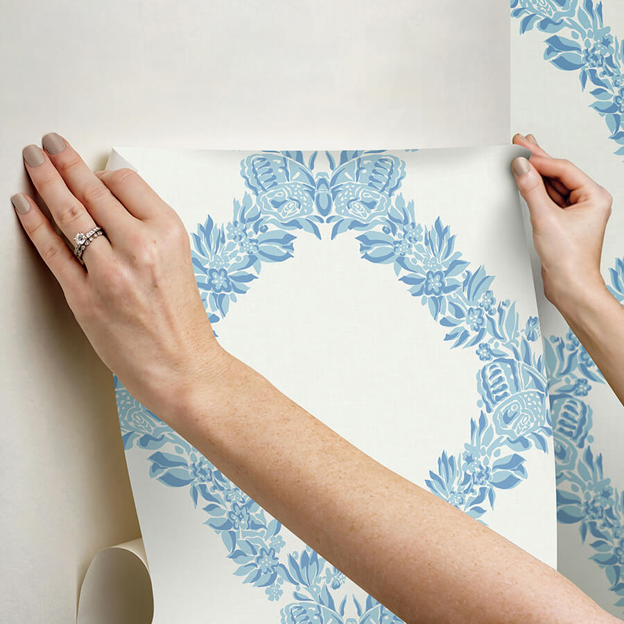 sky-blue-wreath-peel-and-stick-wallpaper-york-wallcoverings-scs6049 - York Wallcoverings Wallpaper