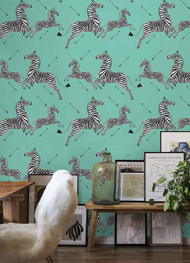 Aqua Zebra Safari Peel and Stick Wallpaper - York Wallcoverings - SCS6055 - York Wallcoverings Wallpaper