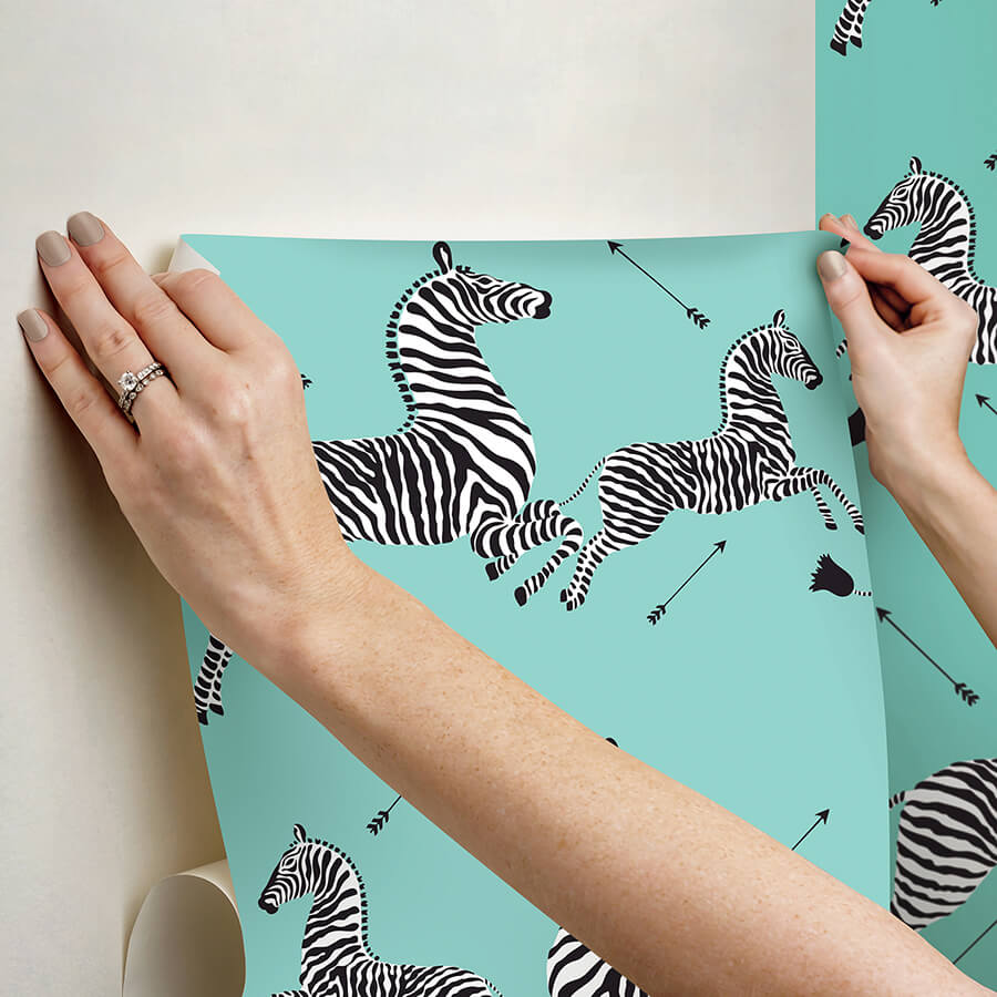 aqua-zebra-safari-peel-and-stick-wallpaper-york-wallcoverings-scs6055 - York Wallcoverings Wallpaper