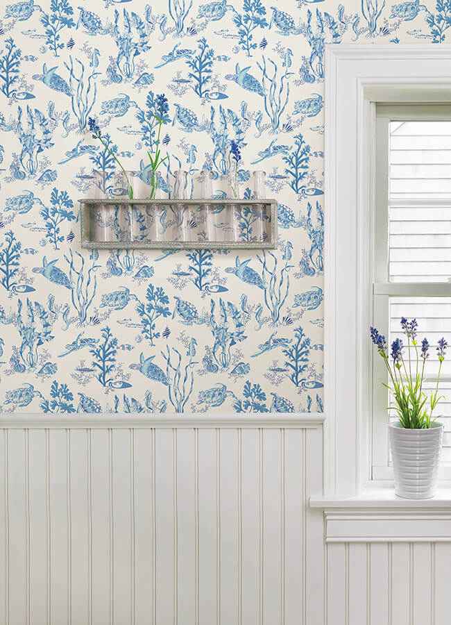 Azure Garparilla Peel & Stick Wallpaper - York Wallcoverings - SCS6057 - York Wallcoverings Wallpaper