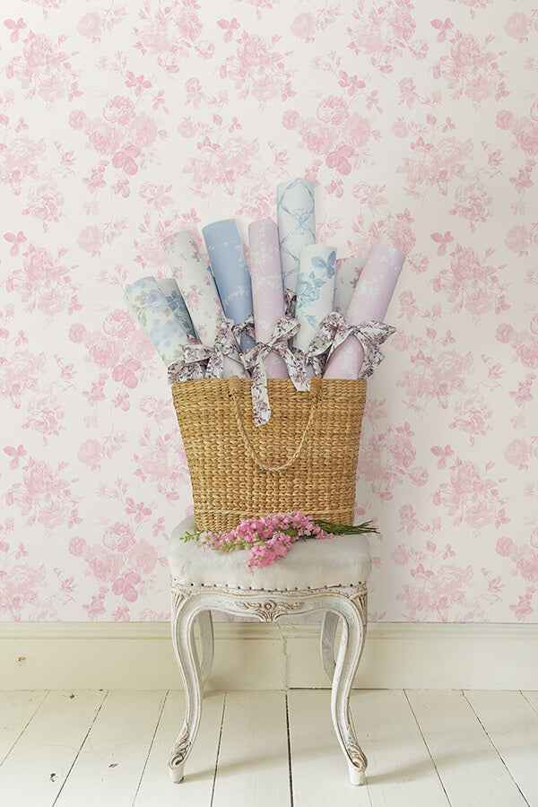 Faded Primrose Everblooming Rosettes Peel and Stick Wallpaper - York Wallcoverings - LFS5016 - York Wallcoverings Wallpaper
