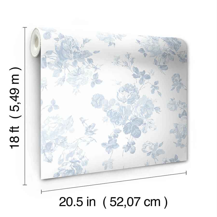 Everblooming Rosettes Blue Bella Ribbon - York Wallcoverings - LFS5017 - York Wallcoverings Wallpaper
