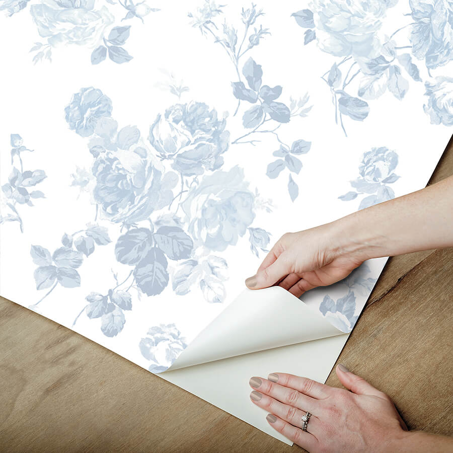 blue-bella-ribbon-everblooming-rosettes-peel-and-stick-wallpaper-york-wallcoverings-lfs5017 - York Wallcoverings Wallpaper