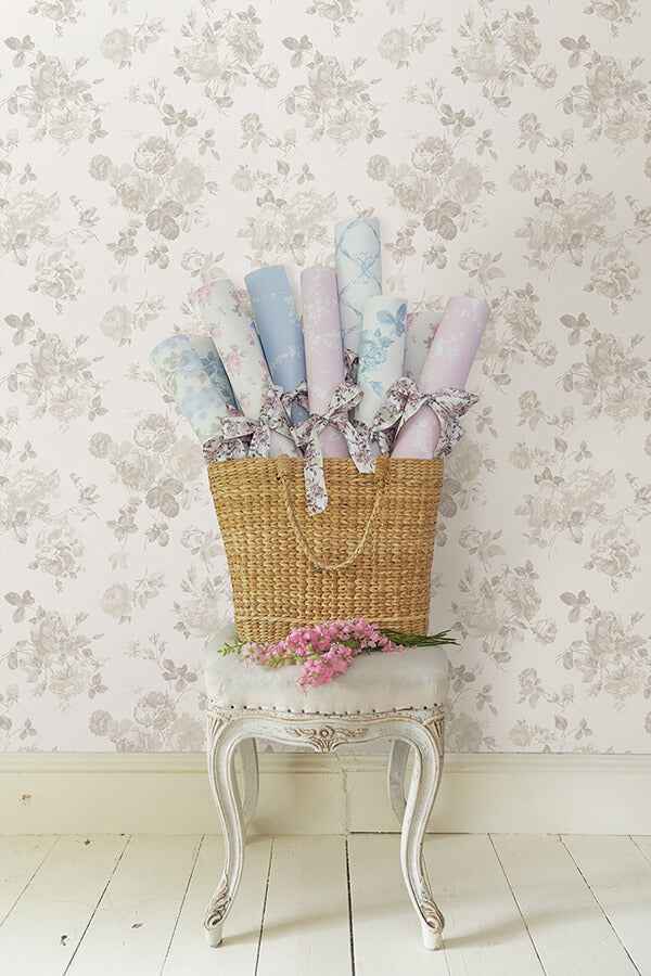 Everblooming Rosettes Dove Peel & Stick - York Wallcoverings - LFS5019 - York Wallcoverings Wallpaper