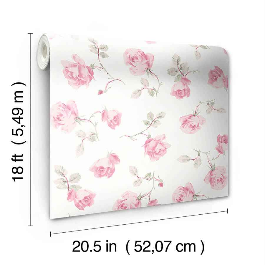 Chateau Rose Ribbon Rosa Peel and Stick Wallpaper - York Wallcoverings - LFS6109 - York Wallcoverings Wallpaper