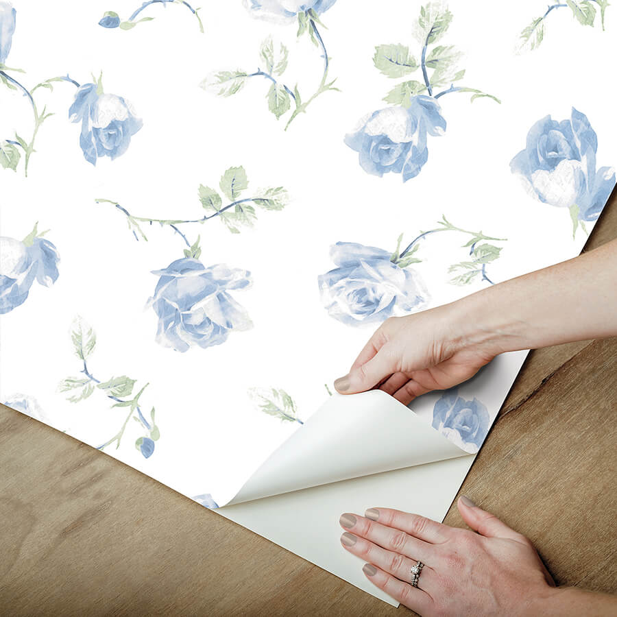french-blue-ribbon-rosa-peel-and-stick-wallpaper-york-wallcoverings-lfs6110 - York Wallcoverings Wallpaper