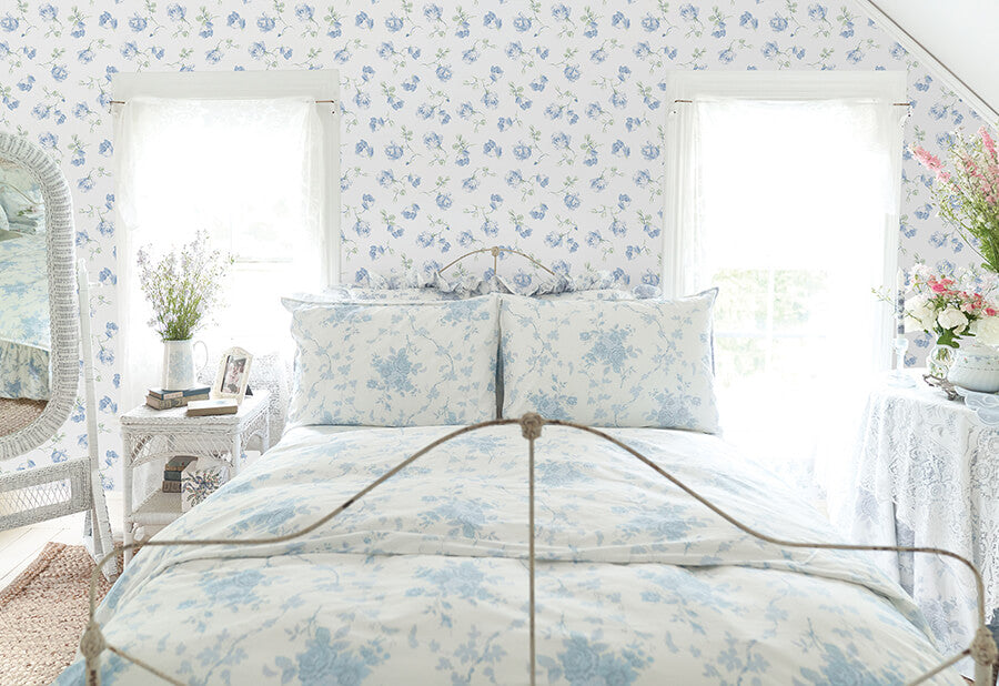 french-blue-ribbon-rosa-peel-and-stick-wallpaper-york-wallcoverings-lfs6110 - York Wallcoverings Wallpaper