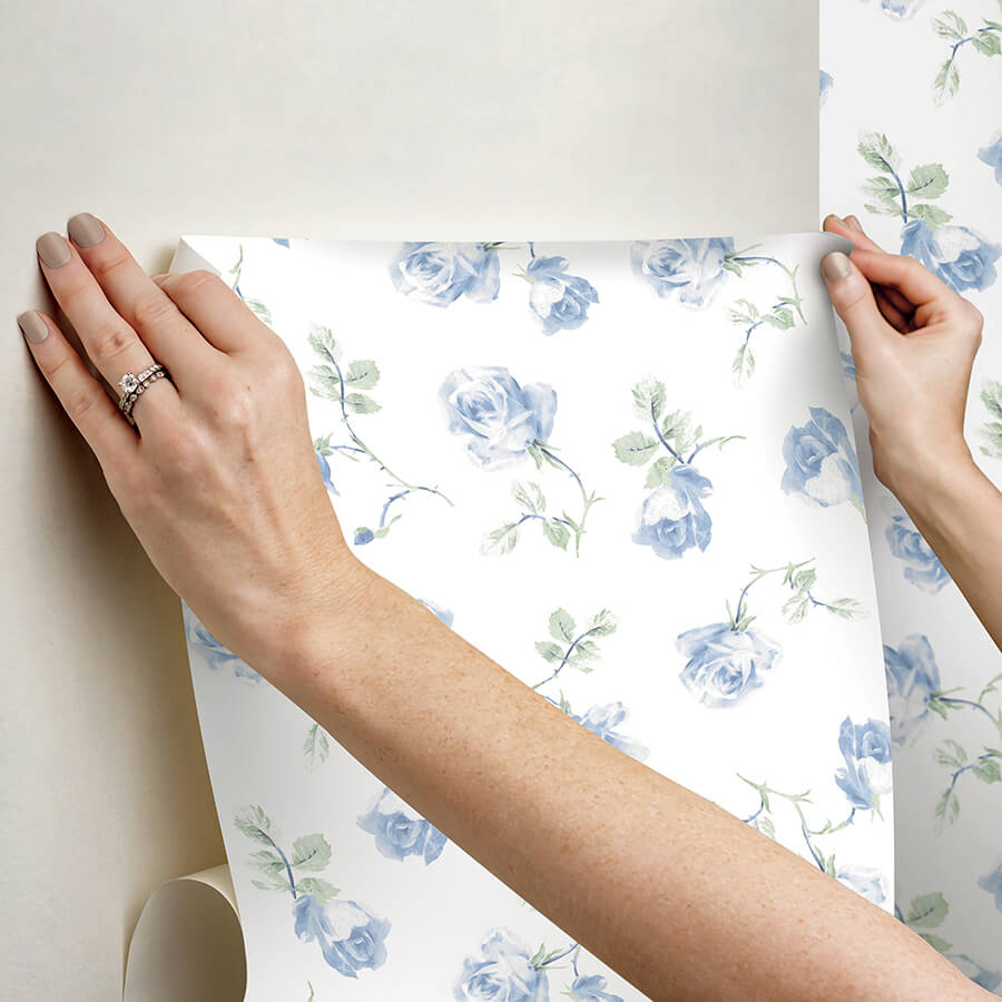 french-blue-ribbon-rosa-peel-and-stick-wallpaper-york-wallcoverings-lfs6110 - York Wallcoverings Wallpaper