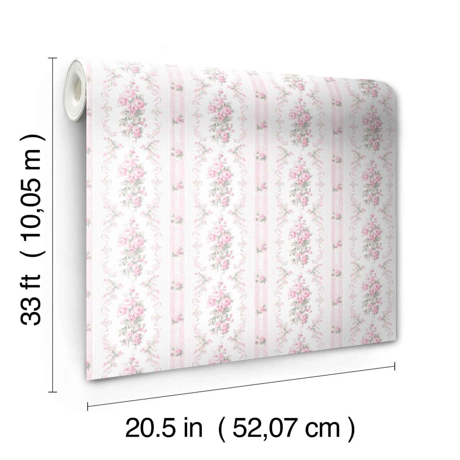 Dreamy Days Pink Parfait Stripe & Floral Wallpaper - York Wallcoverings - AST6086 - York Wallcoverings Wallpaper