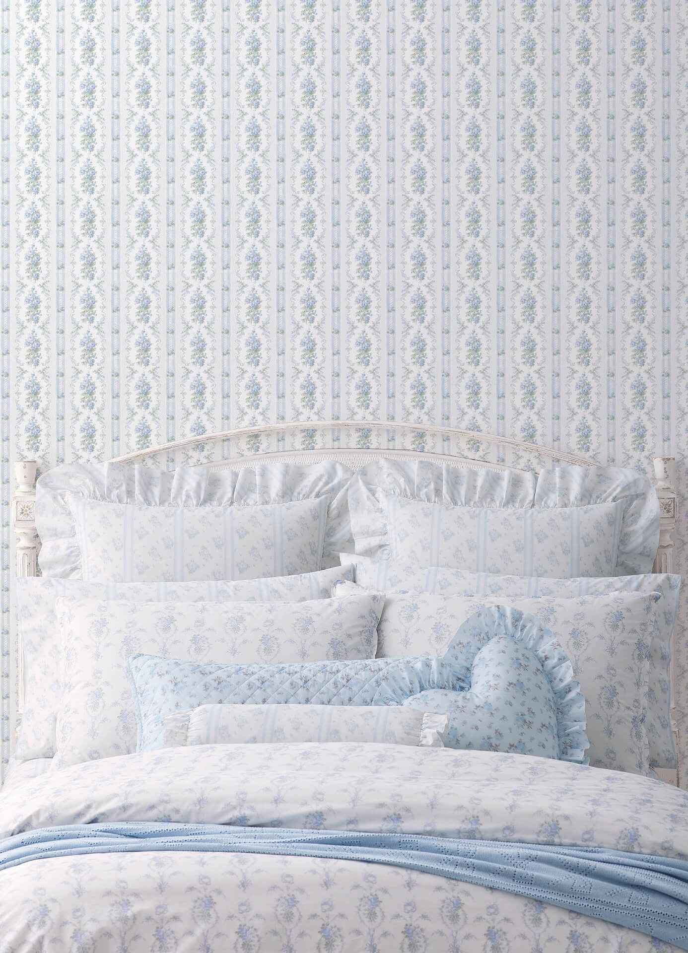 Dreamy Days Sweet Blue Stripe & Floral Wallpaper - York Wallcoverings - AST6087 - York Wallcoverings Wallpaper