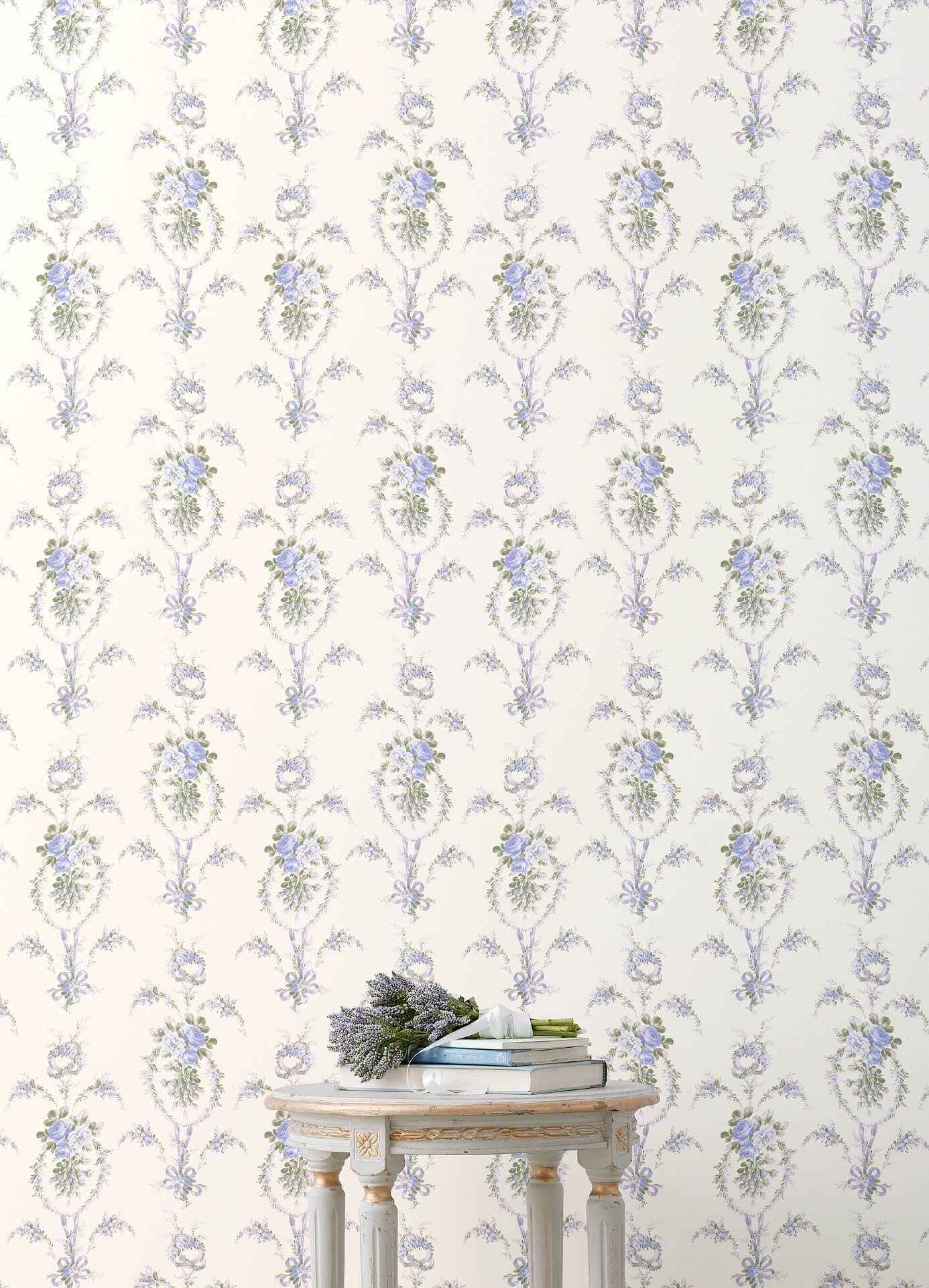 Rose Cheeks Blye Elysees Floral Cluster Wallpaper - York Wallcoverings - AST6089-OLD - York Wallcoverings Wallpaper