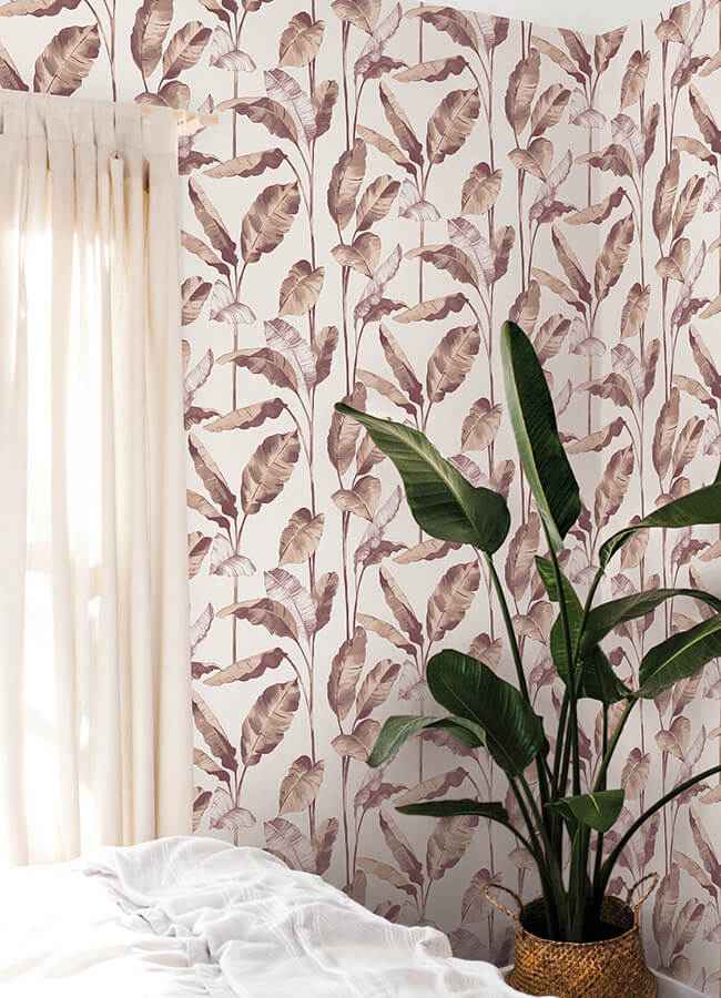 Mauve Banana Leaf Peel and Stick Wallpaper - York Wallcoverings - NUS4902 - York Wallcoverings Wallpaper