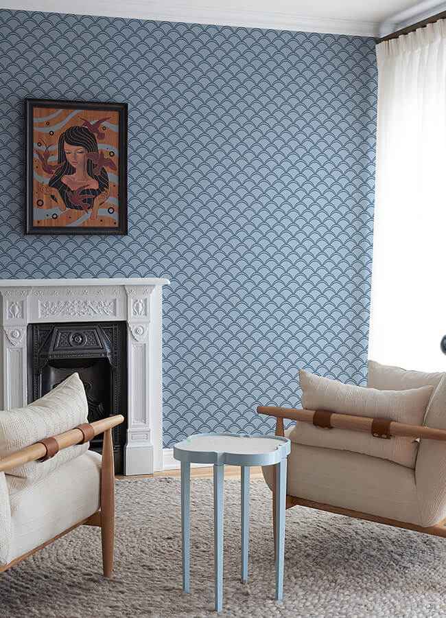 Blue Deco Wave Peel and Stick Wallpaper - York Wallcoverings - NUS4908 - York Wallcoverings Wallpaper