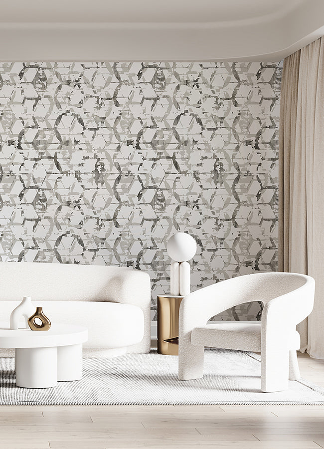 hex-a-gone-dove-grey-wall-mural-york-wallcoverings-astm5039 - York Wallcoverings Wallpaper