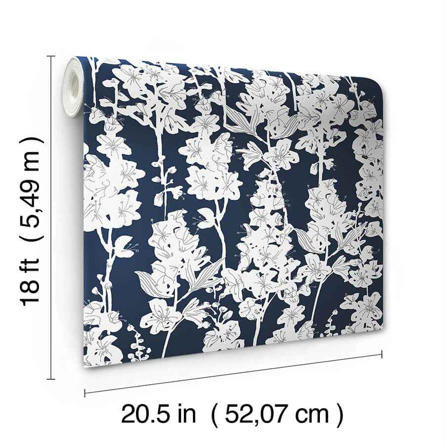 Navy Larkspur Peel & Stick Wallpaper - York Wallcoverings - BDS6074 - York Wallcoverings Wallpaper