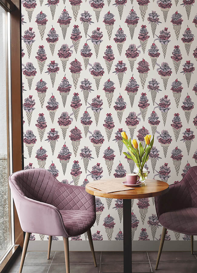 pink-floral-ice-cream-peel-and-stick-wallpaper-york-wallcoverings-bds6075 - York Wallcoverings Wallpaper