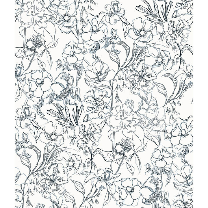 navy-may-bloom-peel-and-stick-wallpaper-york-wallcoverings-bds6080 - York Wallcoverings Wallpaper