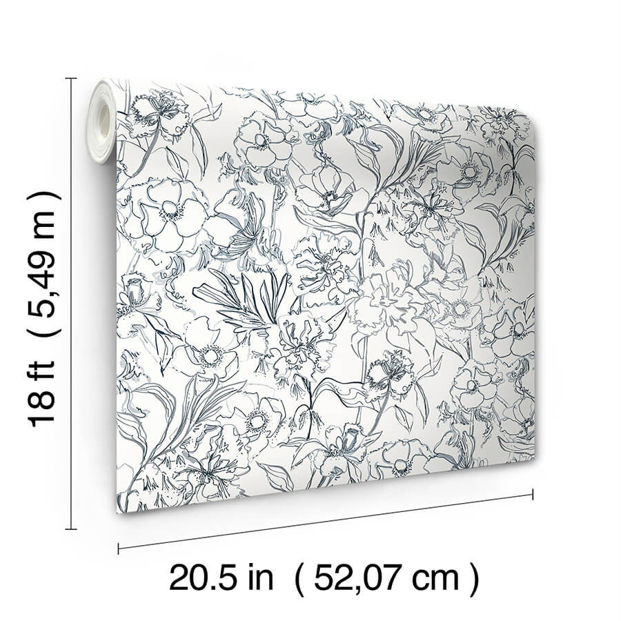 navy-may-bloom-peel-and-stick-wallpaper-york-wallcoverings-bds6080 - York Wallcoverings Wallpaper