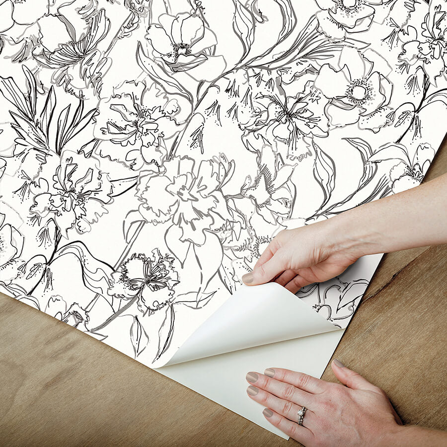 grey-may-bloom-peel-and-stick-wallpaper-york-wallcoverings-bds6082 - York Wallcoverings Wallpaper