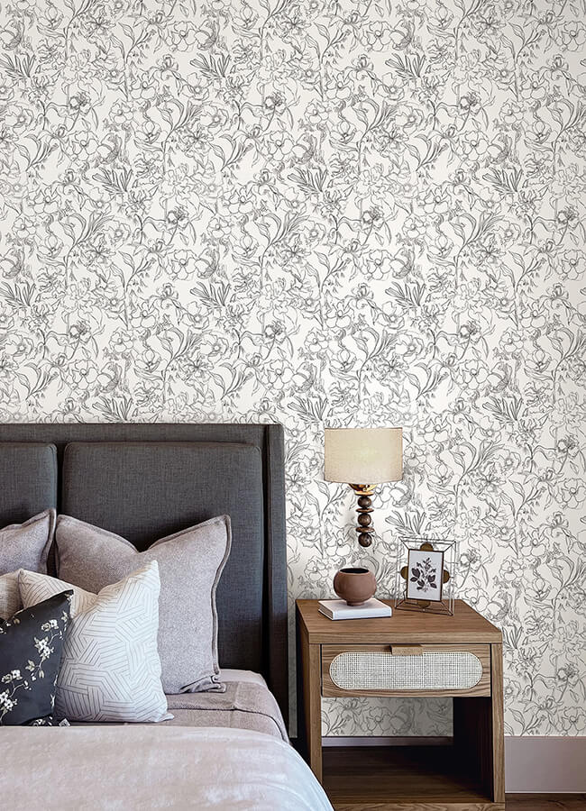 grey-may-bloom-peel-and-stick-wallpaper-york-wallcoverings-bds6082 - York Wallcoverings Wallpaper