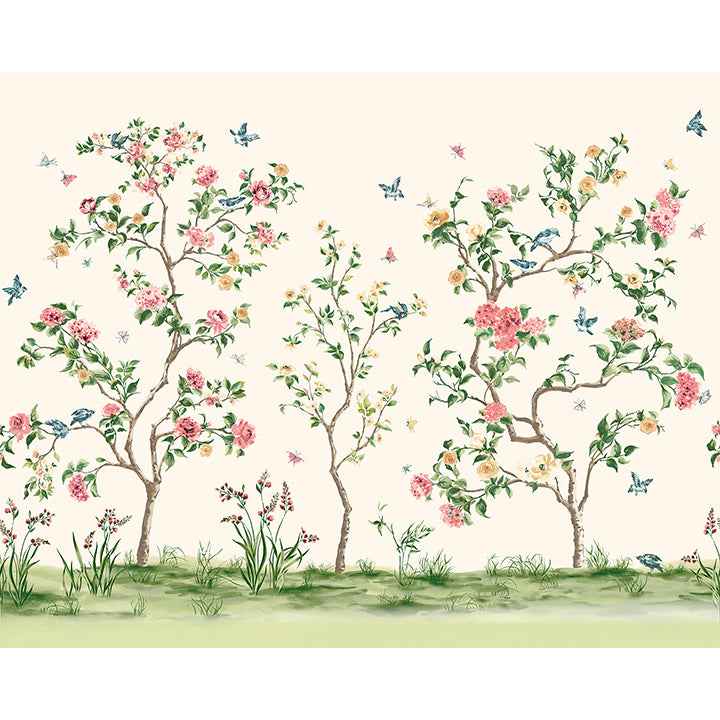 Pink Chinoiserie Floral Tree Wall Mural - York Wallcoverings - MUR193M - York Wallcoverings Wallpaper
