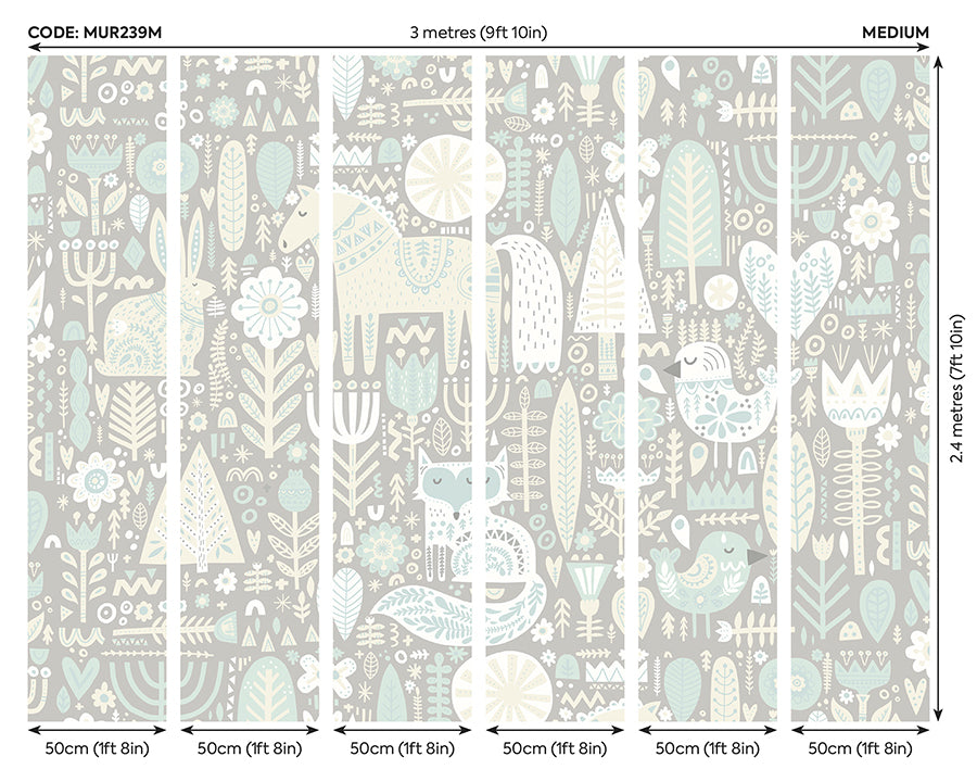 aqua-scandi-forest-animals-wall-mural-york-wallcoverings-mur239m - York Wallcoverings Wallpaper