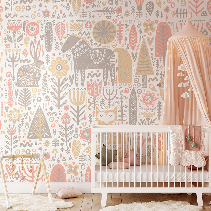 peach-scandi-forest-animals-wall-mural-york-wallcoverings-mur240m - York Wallcoverings Wallpaper