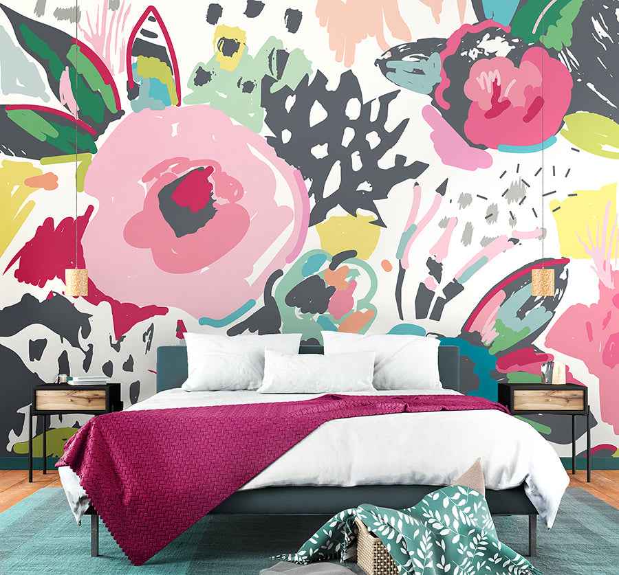 Vibrant Abstract Floral Wall Mural - York Wallcoverings - MUR251M - York Wallcoverings Wallpaper
