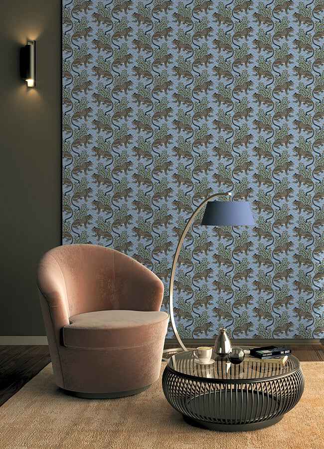 Light Blue Bagheera Peel and Stick Wallpaper - York Wallcoverings - PFS6105 - York Wallcoverings Wallpaper