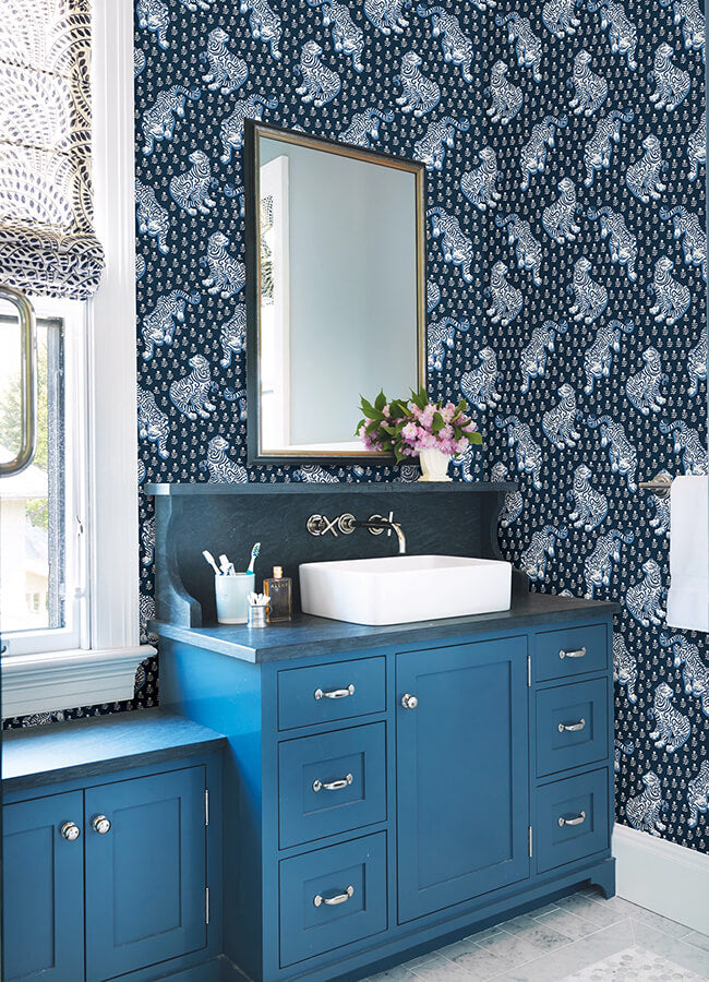 navy-tiger-queen-peel-and-stick-wallpaper-york-wallcoverings-pfs6106 - York Wallcoverings Wallpaper