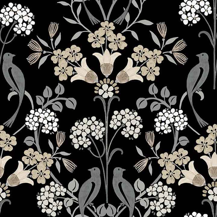 Black Neutral Meadow Song Peel and Stick Wallpaper - York Wallcoverings - NUS6095 - York Wallcoverings Wallpaper