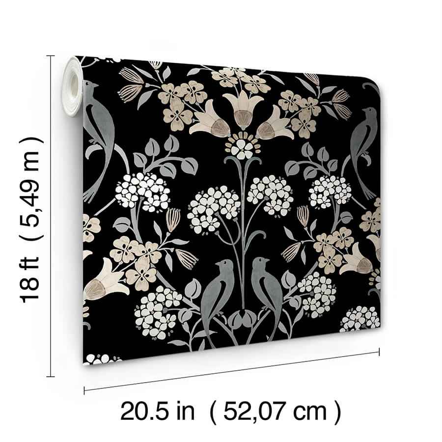 Black Neutral Meadow Song Peel and Stick Wallpaper - York Wallcoverings - NUS6095 - York Wallcoverings Wallpaper